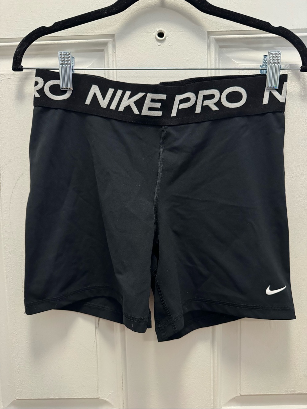 Nike Pro Black Athletic Compression Shorts with White Swoosh 0292
